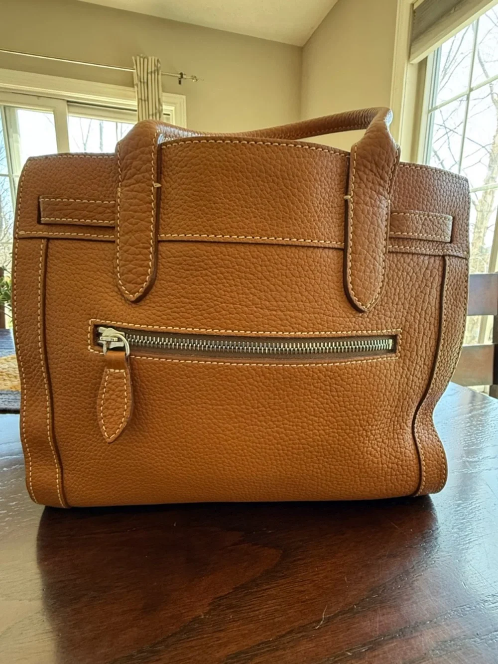Vintage Dooney & Bourke Tan Pebble Leather Medium Tassel Tote - Picture 4 of 14